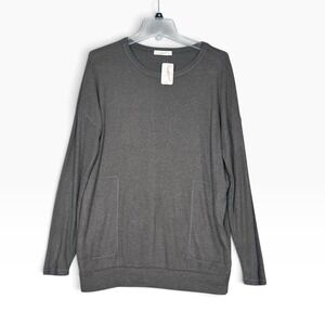 Magnolia Boutique Ribbed‎ Soft Cozy Top Sweater Small Olive Long Sleeve Pocket